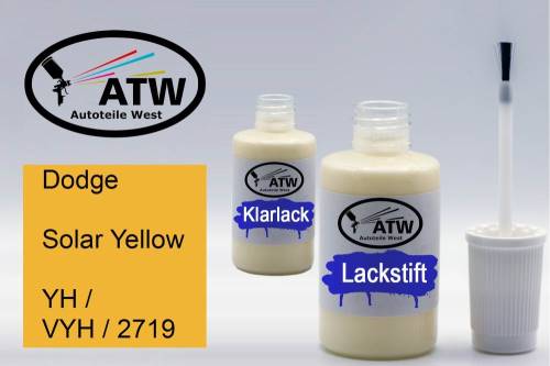 Dodge, Solar Yellow, YH / VYH / 2719: 20ml Lackstift + 20ml Klarlack - Set, von ATW Autoteile West.